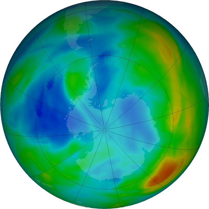 Antarctic ozone map for 23 July 2020